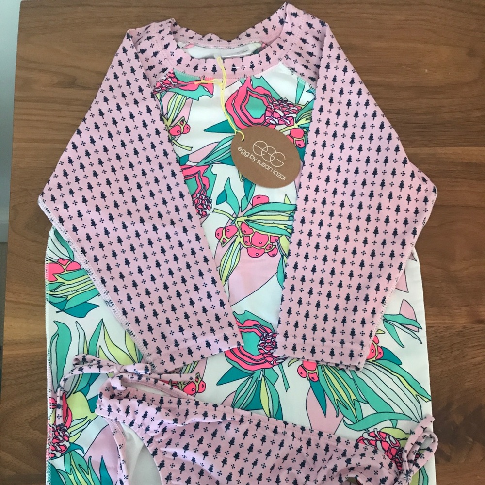 NWT girls rashguard and swim bottoms